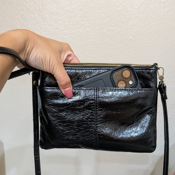 HOBO Black Leather Clutch with Floral Interior - Picture 3 of 6